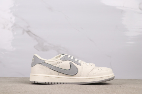 Travis Scott x Stussy x Air Jordan 1 Low Retro White Grey Basketball Shoes Unisex Versatile Sneakers