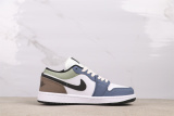 Air Jordan 1 Low Retro White Blue Splicing Basketball Shoes Unisex Versatile Sneakers