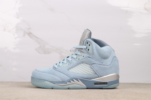 Air Jordan 5  Bluebird  Retro High Blue Suede Basketball Shoes Men Sneakers
