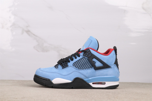 Travis Scott x Air Jordan 4  Travis Scott  Retro Mid Blue Suede Basketball Shoes Unisex Sneakers