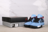 Travis Scott x Air Jordan 4  Travis Scott  Retro Mid Blue Suede Basketball Shoes Unisex Sneakers