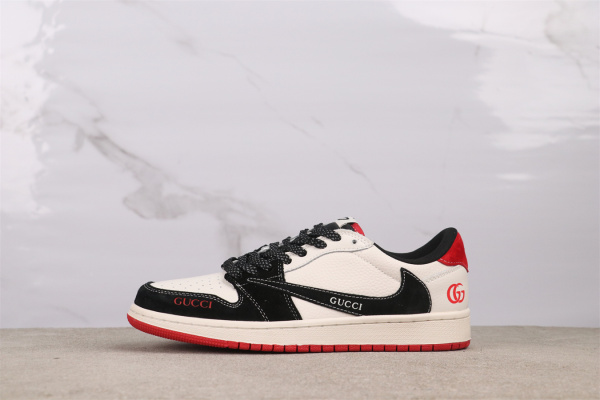 Gucci x Air Jordan 1 Low Retro White Black Red Inverted Hook Basketball Shoes Unisex Casual Sneakers