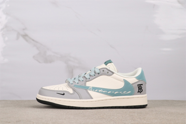 Travis Scott x Burberry x Air Jordan 1 Retro Low White Gray Basketball Shoes Unisex Sneakers