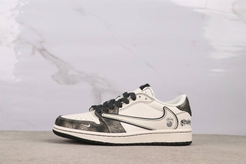 Travis Scott x Stussy x Air Jordan 1 Retro Low Serpentine Basketball Shoes Unisex Sneakers