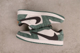 Travis Scott x Air Jordan 1 Low Retro Suede Green Black Hook Basketball Shoes Unisex Sneakers