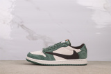 Travis Scott x Air Jordan 1 Low Retro Suede Green Black Hook Basketball Shoes Unisex Sneakers