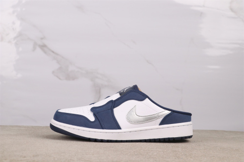 Air Jordan 1 Mule Retro Golf One Step White Blue Casual Versatile Sneaker