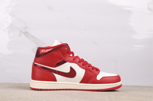 Air Jordan 1 Mid Retro White and Red Basketball Shoes Unisex Sneaker