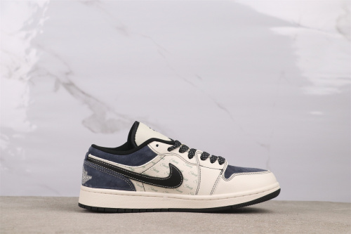 Stussy x Air Jordan 1 Retro Beige Blue Basketball Shoes Unisex Sneakers
