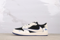 Travis Scott x Stussy x Air Jordan 1 Low Retro Beige Black Basketball Shoes Unisex Sneakers