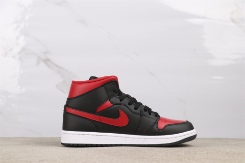 Air Jordan 1 Mid  Bred  Retro Black Red Basketball Shoes Unisex Sneakers