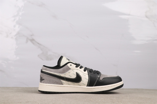 Stussy x Air Jordan 1 Low Black Gray Basketball Shoes Unisex Sneakers