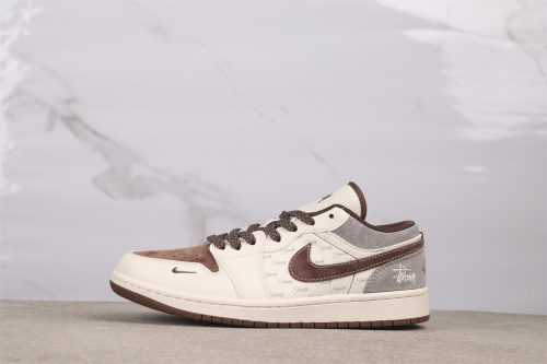 Stussy x Air Jordan 1 Retro Brown Basketball Shoes Unisex Sneakers