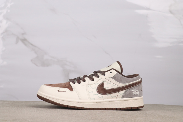 Stussy x Air Jordan 1 Retro Brown Basketball Shoes Unisex Sneakers