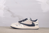 Travis Scott x Supreme x Air Jordan 1 Low Retro Low Beige Blue Basketball Shoes Unisex Sneakers