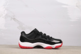 Air Jordan 11 Low  Bred  Retro Black Red Basketball Shoes Unisex Sneaker