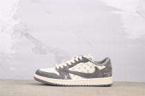 Travis Scott x Fragment x Air Jordan 1 Low Retro LV Printed Grey Suede Basketball Shoes Unisex Sneaker