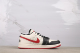 Supreme x Air Jordan 1 Low Retro Beige Black Red Basketball Shoes Couple Sneaker