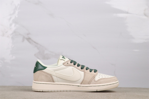 Travis Scott x Bape x Air Jordan 1 Low Retro Grey Green Black Inverted Hook Basketball Shoes Couple Sneaker