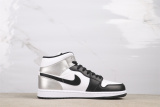 Air Jordan 1 Retro Mid Black Silver Basketball Shoes Unisex Sneaker