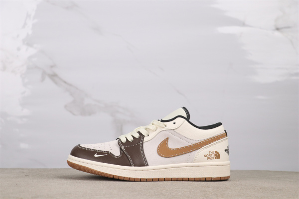 The North Face x Air Jordan 1 Low Retro Beige Brown Basketball Shoes Unisex Sneaker