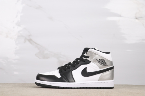 Air Jordan 1 Retro Mid Black Silver Basketball Shoes Unisex Sneaker