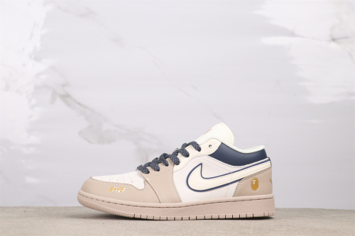 Bape x Air Jordan 1 Retro Low Light Brown Basketball Shoes Unisex Sneaker