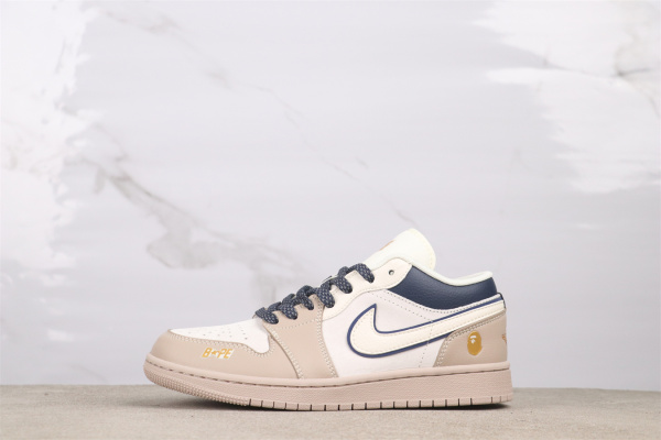 Bape x Air Jordan 1 Retro Low Light Brown Basketball Shoes Unisex Sneaker