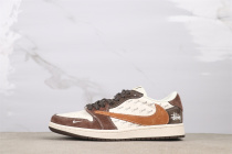 Travis Scott x Balenciaga x Air Jordan 1 Low Retro White Brown Basketball Shoes Couple Sneaker