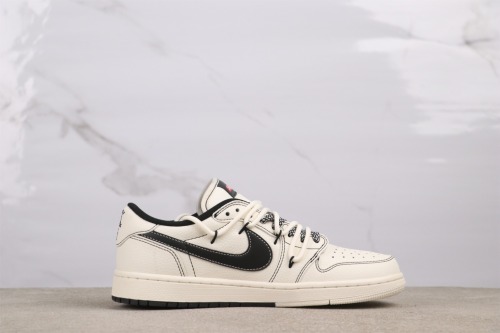Supreme x Air Jordan 1 Low OG SP Retro Low Beige Black Basketball Shoes Unisex Sneaker