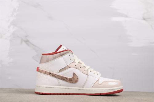 Air Jordan 1 Retro Mid White Pink Basketball Shoes Unisex Sneaker