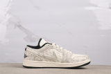 Stussy x Air Jordan 1 Low Retro White Snake Pattern Basketball Shoes Unisex Sneaker