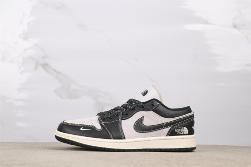 The North Face x Air Jordan 1 Low Retro Black White Basketball Shoes Unisex Sneaker