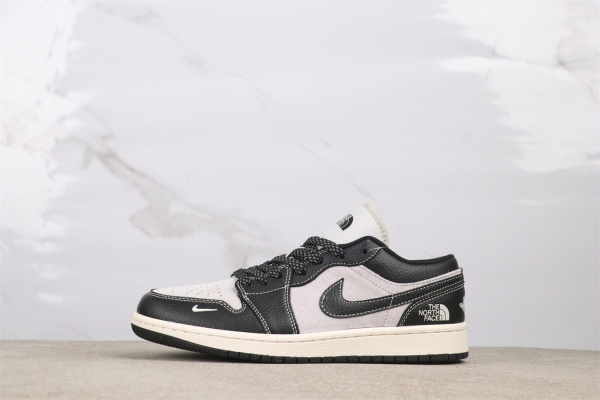 The North Face x Air Jordan 1 Low Retro Black White Basketball Shoes Unisex Sneaker