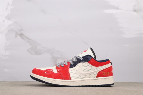 Supreme x Air Jordan 1 Low Retro White Red Basketball Shoes Unisex Sneaker