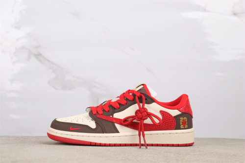 Travis Scott x Air Jordan 1 Low Retro Chinese Knot Snake Leather Basketball Shoes Unisex Sneaker