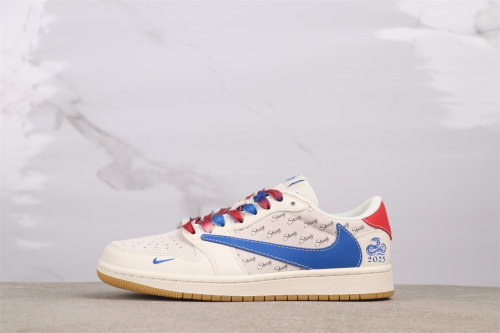 Stussy x Air Jordan 1 Low OG SP Retro White Blue Basketball Shoes Unisex Sneaker