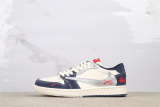 Travis Scott x Stussy x Air Jordan 1 Retro Low White Blue Basketball Shoes Unisex Sneakers