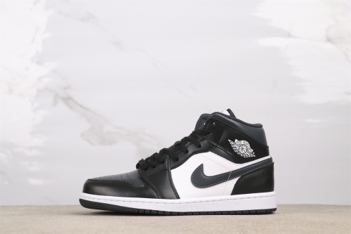 Air Jordan 1 Mid  Off Noir Toe  Retro Black White Basketball Shoes Unisex Sneaker