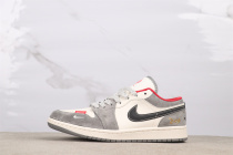 Supreme x Air Jordan 1 Low Retro White Gray Basketball Shoes Unisex Sneaker