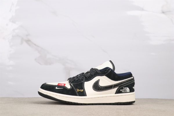The North Face x Air Jordan 1 Low Retro Black White Basketball Shoes Unisex Sneaker