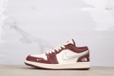 The North Face x Air Jordan 1 Low Retro Wine Red Basketball Shoes Unisex Sneaker
