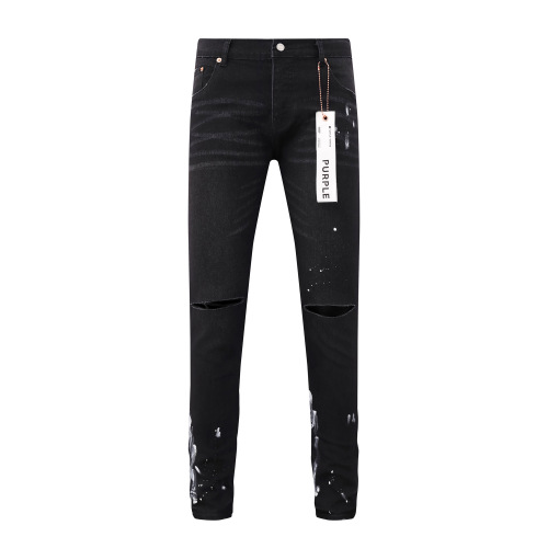 Purple Brand New Fashion Inkjet Distressed Slimming Small Leg Elastic Jeans