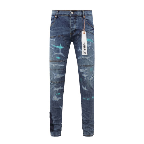 Purple Brand New Personalized Distressed Slimming Small Leg Stretch Jeans