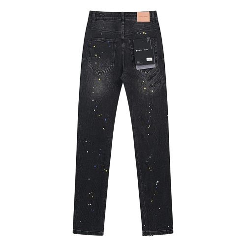 Purple Brand Fashion Inkjet Distressed Slimming Small Leg Elastic Jeans