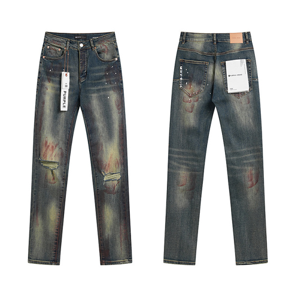 Purple Brand Fashion Graffiti Distressed Slimming Small Leg Elastic Jeans