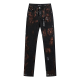 Purple Brand New Retro Graffiti Slimming Small Leg Elastic Jeans
