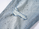 Purple Brand New Fashion Full Diamond Slim Fit Small Leg Elastic Jeans