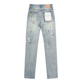 Purple Brand Fashion Inkjet Distressed Slimming Small Leg Elastic Jeans