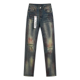 Purple Brand Fashion Graffiti Distressed Slimming Small Leg Elastic Jeans